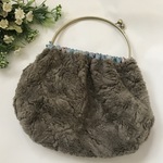 SALE!　再再販　 Lサイズ　リバティ*　ビンテージチンチラ　グレージュ　エコファー　ベンリー口金バッグ　ローズオブペルシア