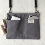 300円off☆訳あり☆浅型内ポケット付き♪ツインポケット♡サコッシュGray 　　帆布/長財布/ポシェット/ショルダーバッグ