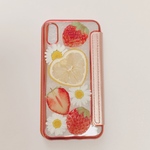 クリア手帳型ケース＊ハートレモンといちご＊押し花スマホケース