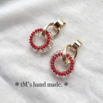 レッドビーズ＊ゴールドツイストクリアフープ ✳︎イヤリング/ピアス