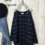 ::ウールストレッチチェック素材濃紺ネイビー×白:バックシャンなブラウス