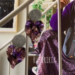 RUKIRIRIA #410 グレーファー×パープルハートピアス  大ぶりピアス 大ぶりイヤリング 