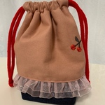 さくらんぼ刺繍 巾着 コップ入れ ピンク フリル デニム 女の子