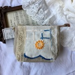 アンティークリネン*手刺繍*レース*ミニポーチ*カードケース*充電機器