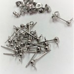 増量！（金属アレルギー対応）20個　丸玉ピアスパーツ キャッチ付き  サージカルステンレス製　カン付き　３ｍｍ×１４ｍｍ　シルバー　銀色　カン横向き　