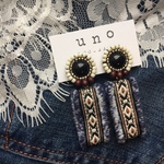 ネイティブ柄フリンジ×ビーズ刺繍ピアス・イヤリング