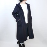 再販！ Wフェイス・ウールのロングフーデッドコート  navy