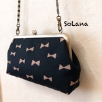 黒にリボン◇がま口ショルダーバッグ◇クラッチバッグ