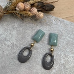 くすみブルー×グレーオパール　大降りピアス/イヤリング　金属アレルギー対応　チタンピアス　他