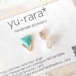 ターコイズと一粒ビジューのアシンメトリーピアスNo.673