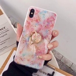 スマホリング付きキラキララメ ジェリーみたいなマーブル柄iPhoneケース フラワーマーブル