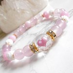 再販）天然石☆ハート彫り水晶*ピンクカルセドニー
