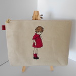 可愛いフランスの女の子刺繍の帆布のポーチ レッド　18㎝　20㎝　