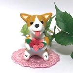 プレゼント犬　コーギー   粘土細工の置物［インテリア 飾り］ 