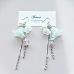 再販＊ゆれる silver flower ビジュー イヤリングorピアス(ミントグリーン)