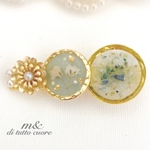 かすみ草とゴールドフラワーのヘアクリップ/バレッタ(green)