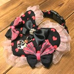 犬・猫の首輪　27～30　cocoちゃんハートチョーカー　現品限り・黒・ハート柄・リボン・バレンタインデー