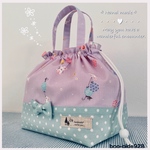 お弁当袋♥︎mini ribbon &オリジナル持ち手付き🌷