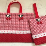 レッスンバッグ＆上履き入れ（揺れるさくらんぼの立体モチーフ）、入園入学、受注制作、送料無料