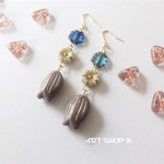 【感謝作品】ユニークチェコ硝子合わせ*春めくパープルチューリップピアス