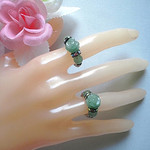 薔薇彫りインド翡翠・シルバーコーティングヘマタイト　天然石指輪