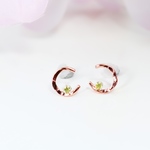 《夜桜と月》新色 ALL 14k pink gold filled ✳︎月と星と天然石　ピアス・イヤリング＊ 槌目 模様 ✳︎夜空　桜