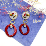 red＆yellowドライフラワー大ぶりオーバルイヤリング/ピアス
