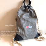 体操服入れ  ナップサック  お着替え袋　❇︎ ヒッコリー &デニム北欧ハリネズミ