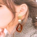 SALE☆0040琥珀変形リングピアス・イヤリング