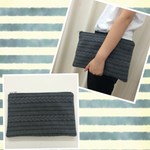 【再販】ケーブル編み模様のクラッチバッグ  グレー