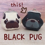  パグのがま口ポーチ［ブラック]