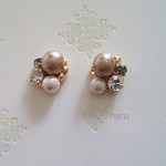 秋色　キラキラビジュー　＆　コットンパール　ピアス