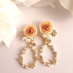樹脂粘土の薔薇 ビジュー ピアス