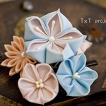 〈つまみ細工〉ハンドメイドクリップ髪飾り★水色薄桜★和装成人式卒業式七五三浴衣