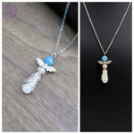 良色＊アクアマリンのネックレス＊天使【アレルギー対策・チェーン長さ変更可】［M21012-2］
