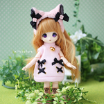 『猫耳ワンピセット　ピンク×ブラック』　あまむす　オビツ11