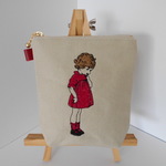 たて型選べるお色の可愛いフランスの女の子刺繍の帆布のポーチ１２㎝たて