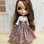  オフショルブラウスのワンピース  リバティのスカート   1/6ドール用