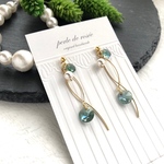 スワロとパールのウェーブラインピアス/イヤリング ＊アクアマリンルミナスグリーン＊        