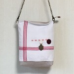 アンティーク＊ホームスパンリネン＊刺繍*赤ライン＊ショルダーバッグ＊ポシェット