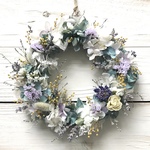 ブルー系紫陽花とラベンダーの春リース