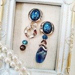 ☆Vintage☆アンティークシルバー×ブルーな大ぶりアシメピアス/イヤリング