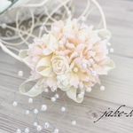 204　春色　コサージュ　染花と小枝パール　（ピーチ）　＊送料無料 　卒業式　入学式　結婚式　母の日　フォーマル