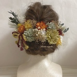 【再販】khaki orange gold tulle ribbon ヘッドドレス 卒業式 ウエディング  髪飾り
