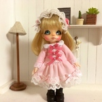 オビツ11用ヘッドドレス付きワンピース (ピンク)