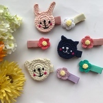 送料込み２つセット♪にこにこ動物と小花のベビーヘアクリップ