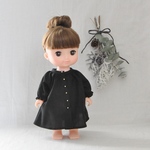 ＊前開きのふんわりワンピース＊黒 レミン  ソラン メルちゃんサイズ
