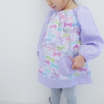 【予約販売】リボン柄の長袖スモック（100-110size)＊入園準備に♪  【パープル】