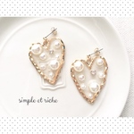 期間限定＊送料無料♪受注制作★bulles de savon♡パールとクリア大ぶりハートのピアス