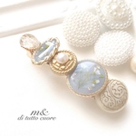 dusty blue×一重かすみ草のアンティーク調バレッタ/ヘアクリップ/大きいバレッタ